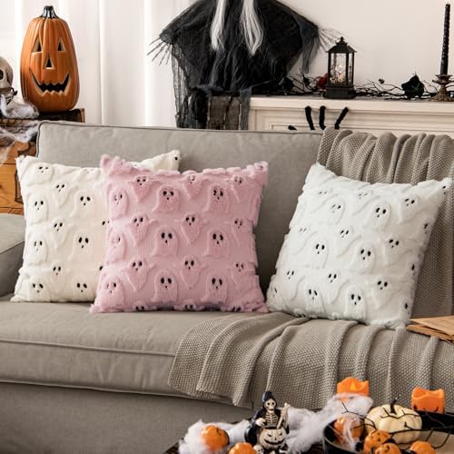 MIULEE Pink Halloween Pillow Covers Cute Ghost Decor Set of 2 18x18