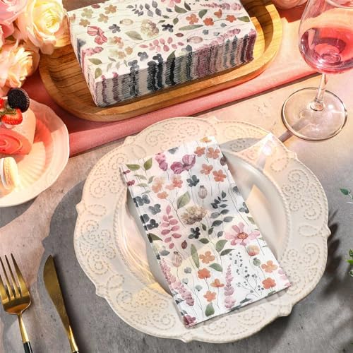 Seajan 200 Pcs Floral Paper Guest Napkins Disposable Hand Towels