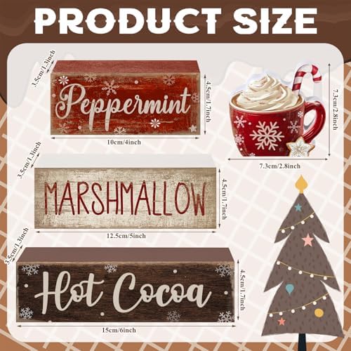 Moucuny 4 Pcs Christmas Table Decorations, Peppermint Hot Cocoa Bar Sign