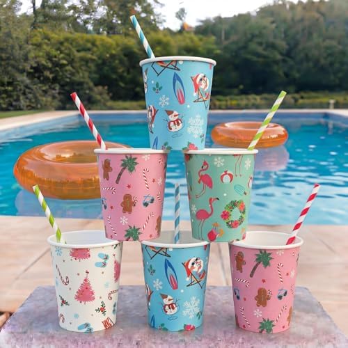 Funtery 100 Pcs Christmas Paper Cups Christmas Disposable Coffee Cups