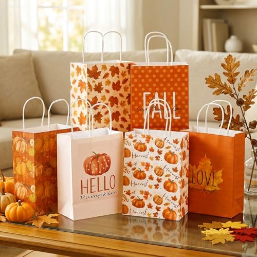 Kolldenn 48 Pcs Fall Party Favors Bags with Handles Autumn Goodie Bags