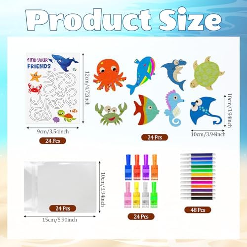 Cinrobiye 144 PCS Ocean Animal Craft Kit, Under the Sea Wooden Painting Ornaments for Ocean Theme Party Activities, Summer Camp Projects, Classroom Decorations and Event Displays