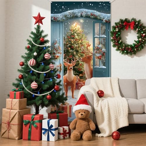 Christmas Door Cover Banner for Front Door Porch Winter Holiday Decor