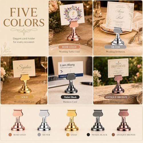 ERYTLLY 36 PK Place Card Holders 1.7 inches Table Card Holder Steel Card Holders for Weddings,Birthdays,Photos, Memo Notes, Restaurants (Silver 36PK)