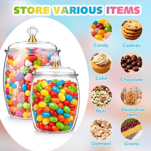 mwellewm 2Pc Candy Jars with Lids&Spoons Plastic Cookie Dispenser Container