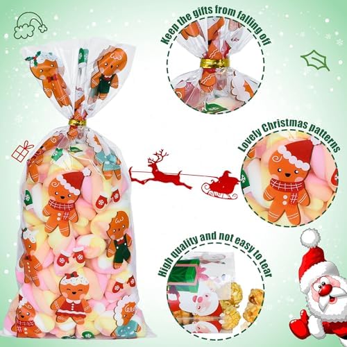 Twavang 120 Pcs Christmas Cellophane Treat Bags