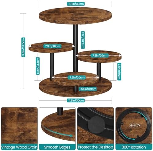 ELITEROO 4 Tier Round Cupcake Tower Stand for 50 Cupcakes, 360° Rotating Wood Cake Stand with Tiered Trays, Farmhouse Cookie Stand for Dessert Table Display for Wedding Birthday Baby Shower Tea Party