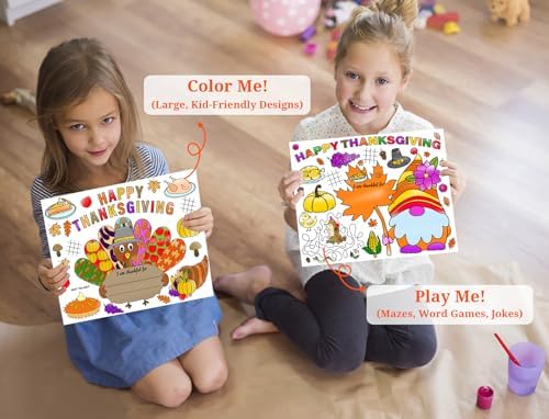 Thanksgiving Coloring Placemats for Family - 16Pack Turkey Paper Table Placemats Happy Thanksgiving Disposable Place Mat Fall Harvest Thanks Giving Activities Arts and Crafts for Party Favor