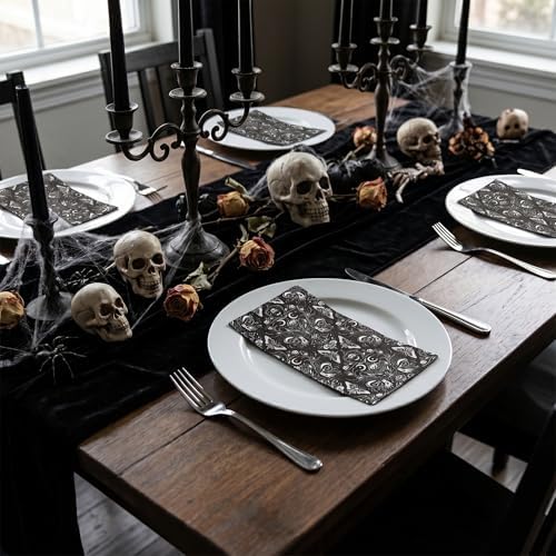 WRAPAHOLIC 50Pcs Gothic Halloween Paper Napkins - 3-Ply Black and White Skull Moth Gothic Guest Disposable Hand Towels for Bathroom, Halloween, Birthday, Holiday - 4.3 x 7.9 In