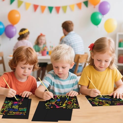 Cityrosy Rainbow Scratch Art Paper Sets Arts Crafts Supplies for Kid160 Pcs