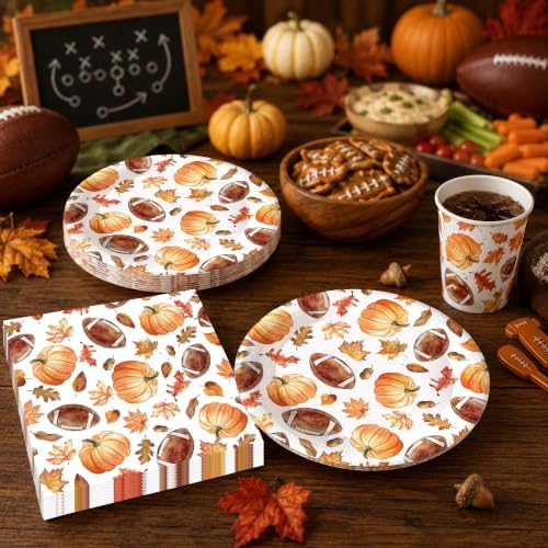 50PCS Round Paper Plates and Napkins for Fall Thanksgiving Harvest Party