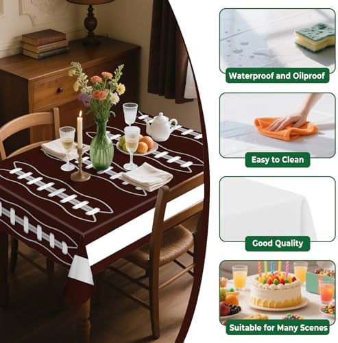 8 Pack Football Plastic Tablecloth 54" x 108" Disposable Table Cloths Football Touchdown include 4 Green and 4 Brown Table Cover for Parties Decorations Supplies (Football Green＆Brown, Rectangle)