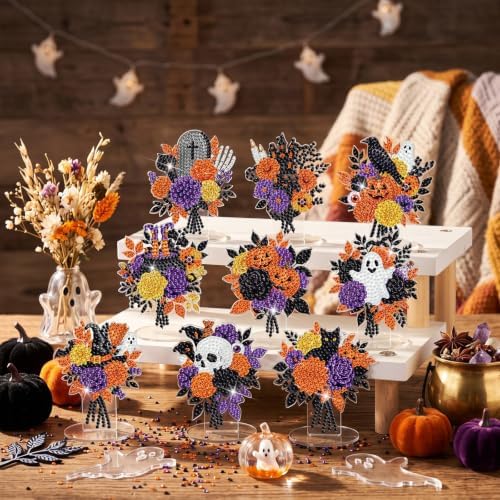 Kosiz 9 Pcs Halloween Diamond Art Tabletop Decor Wildflower Diamond Art Kit