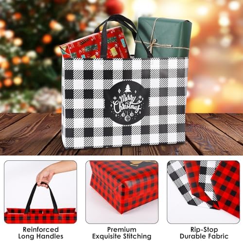 YANGTE 16 Pack Extra Large Christmas Gift Bags, Reusable Tote Bags with Handle Non-Woven Christmas Grocery Shopping Totes for Holiday Xmas, 20" × 15.7" × 7"