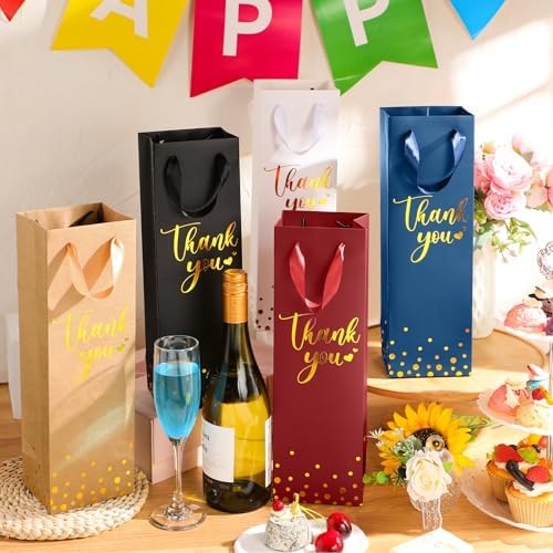 Ctosree 30 Pcs Wine Bottle Gift Bag with Handle 4.3x3.5x13.7, 5 Colors