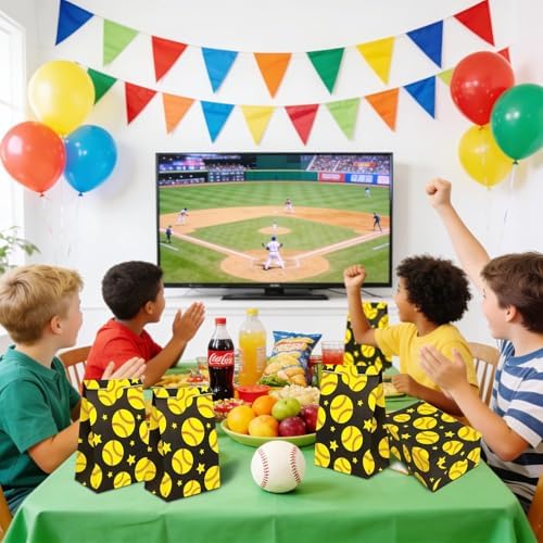 FEBSNOW 20Pcs Softball Paper Gift Bags with Stickers for Sport Party Favors