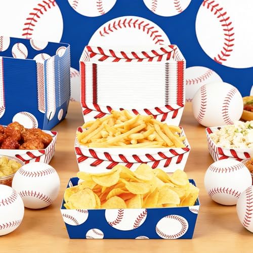50 Pcs Baseball Party Decorations, Disposable Food Tray, 2 Designs