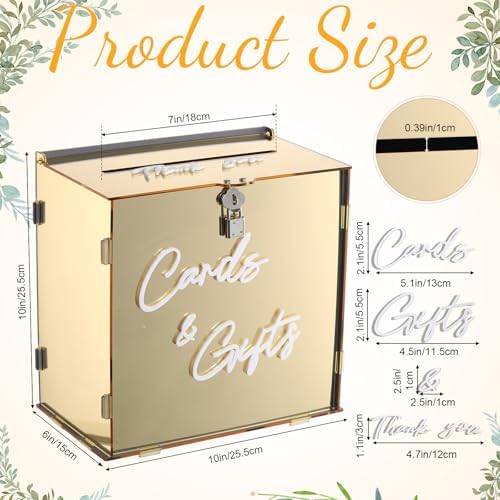 BreezeHug 10" Gold Acrylic Wedding Card Box with Lock & 3D Letters