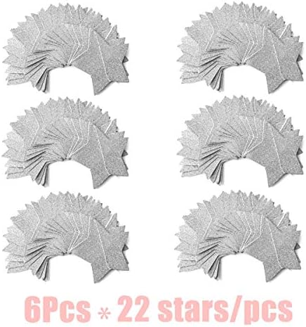 6 Pcs Glitter Silver Star Paper Garland Christmas Birthday Party Decorations Sparkling Bunting Banner Hanging Decorations for Bridal Shower Baby Shower Bachelorette Party Wedding Holiday (50 Feet)