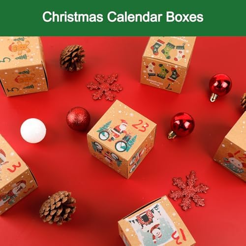 ONESING 24 Pcs DIY Christmas Advent Calendar Boxes for 2026, 24 Days Countdown Calendar Gift for Adults and Kids Christmas Kraft Cardboard Number Boxes Make & Fill Your Own Advent Calendar Boxes