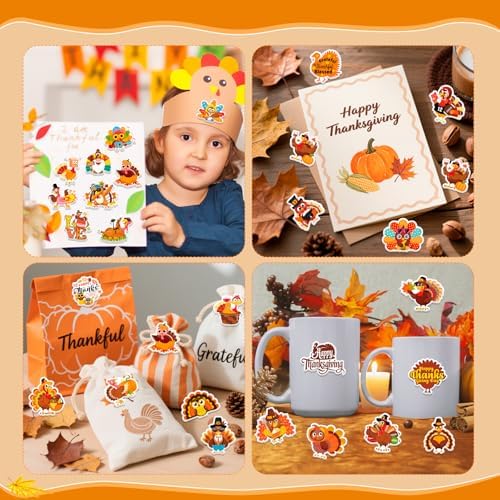 HOWAF 200pcs Thanksgiving Turkey Foam Stickers, Thanksgivings Self-Adhesive Stickers for Thanks Giving Party Turkey Day DIY Crafts Sticker, Thanksgiving Decorations Fun Turkeys Foam Decals