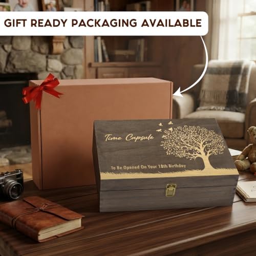 Time Capsule Engraved Wooden Keepsake Box, Memory Box to Be Opened on 18th Birthday with Inside Engraving, Baby Milestone Storage Gift for Photos, Cards & Precious Keepsakes X-Large 14.15 x 9.5 x 4.5"