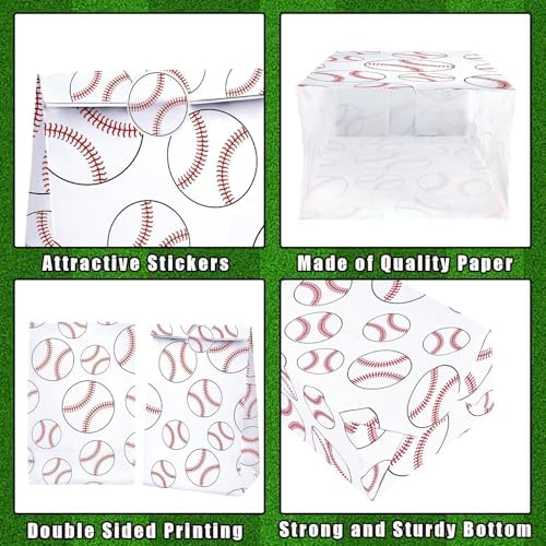 FEBSNOW 20Pcs Baseball Paper Gift Bags with Stickers for Sport Party Favors