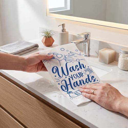 100 Pack Wash Your Hands Disposable Hand Towels for Bathroom Paper Towels for Guests Etiquette Guest Dinner Napkins Decorative Paper Hand Towels for Bathroom Wedding Birthday Anniversary(Blue)