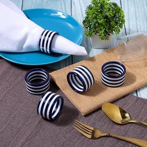 CLEENTABLE Navy Blue Epoxy Resin Napkin Rings Set of 12