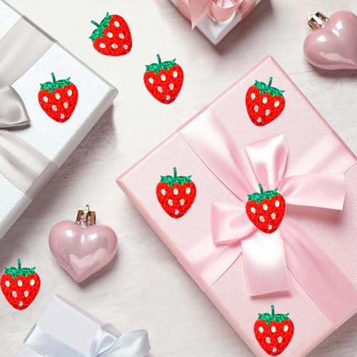 500Pcs Holographic Strawberry Stickers for Kids 1in Laser Waterproof Sticker Roll Red Strawberry Self-Adhesive Sticker Rolls for Bottle Scrapbook Journal Envelope Decorations
