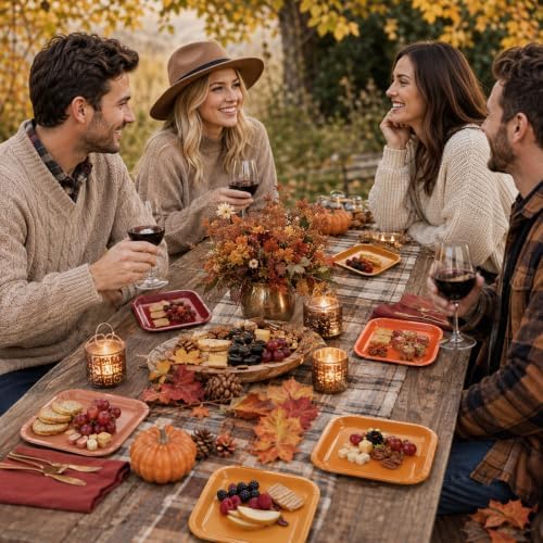 48PCS Fall Disposable Paper Plates 7 inch Square Party Decor Dessert Plates
