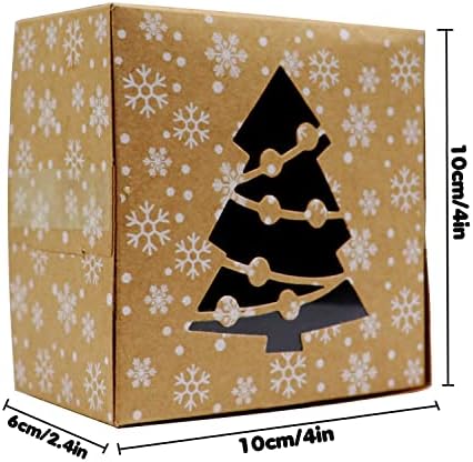 VEYLIN 24Pack Christmas Bakery Boxes with Window, 4“ x 4" x 2.4" Kraft Small Holiday Cookie Boxes for Xmas Gifts Cookie Cupcake