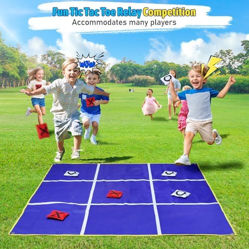 2-in-1 Outdoor Giant Tic Tac Toe Bean Bag Toss Games for Kids Adults, 4.5Ft Double-Sided Large Outside Lawn Yard Backyard Carnival Field Day Beach Picnic Camping Birthday Party Family Reunion Game
