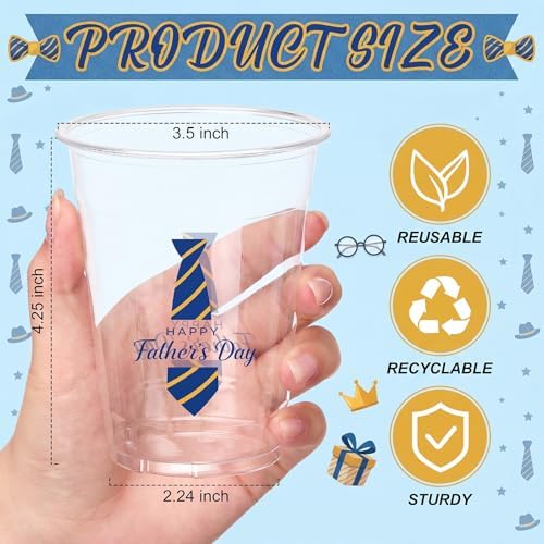 Willinglong 50 Pack Father's Day Plastic Cups 12 oz for Party