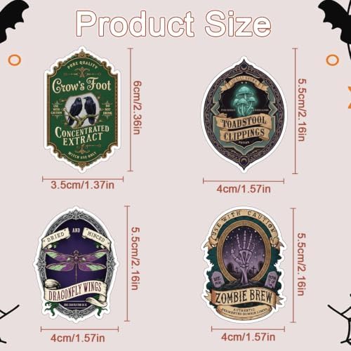 100 Pcs Halloween Potion Label Stickers, Dark Apothecary Decals