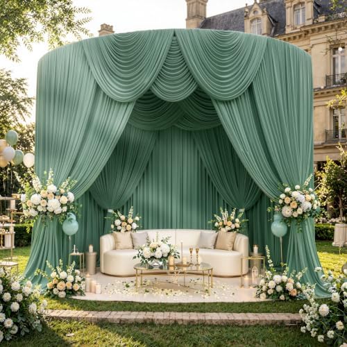 50ftx10ft Wrinkle Free Sage Green Backdrop Curtains for Parties, Polyester Green Photo Backdrop Drapes 10 Panels 5x10ft for Wedding Birthday Baby Shower Photography Background