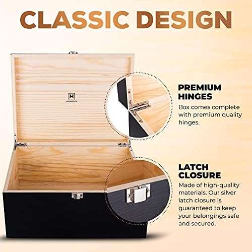 Large Wooden Storage Memory Gift Decorative Box with Hinged Lid (Black)
