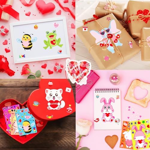 48 Sheets Valentine Stickers Crafts for Kids, Make a Face Sticker for Valentine's Day Activities Toddlers Kids Classroom Goodie Bag, DIY Valentine's Animal Stickers for Party Favors Decorations