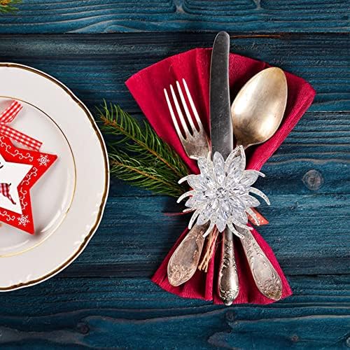 ZeeDix Christmas Flower Napkin Rings Set of 8, Silver Lotus Elegant Rhinestone Napkin Ring Serviette Buckles Holder for Wedding Birthday Christmas Holiday Party Home Kitchen Dinner Table Decoration