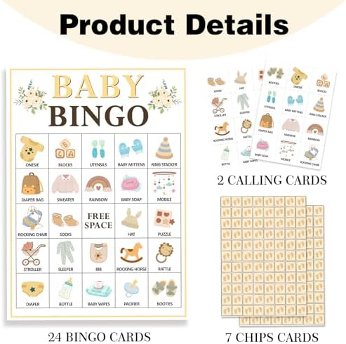 Floral Baby Shower Bingo for 24 Players, Gender Reveal Party Activity