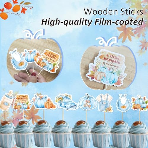 Little Pumpkin Cupcake Toppers, 24 Pcs Little Pumpkin Baby Shower Decorations Kids Birthday Party Supplies