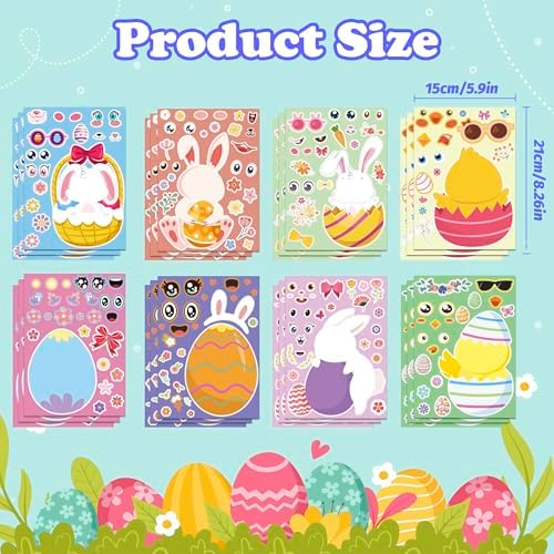 OHOME Easter Basket Stuffers - 24 Sheets Easter Crafts Stickers for Kids | DIY Happy Egg Bunny Easter Gifts Treats Games Toys Activities Decor Party Favor Supplies for Toddlers