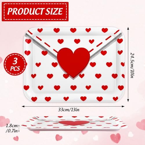 JarThenaAMCS 3Pcs Valentine' s Day Serving Trays Reusable Serving Dishes Red Heart Love Letter Platter for Wedding Party Sharing Snacks Fruits Dessert, 13 x 10 Inch