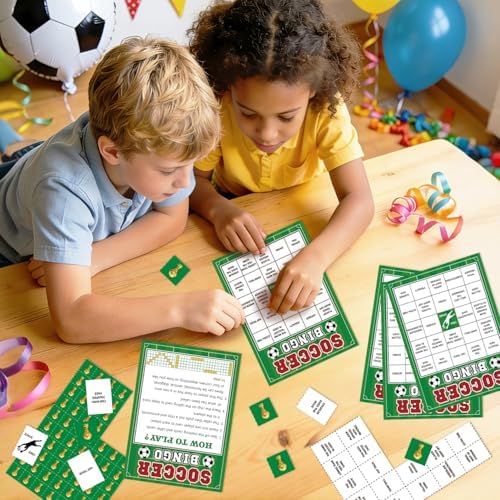 World Cup Bingo Game for 24 Unique Soccer Bingo Cards with 12 Markers & Calling Card, World Cup Party Supplies, Soccer Themed Birthday Party Games,Watch Party Favor