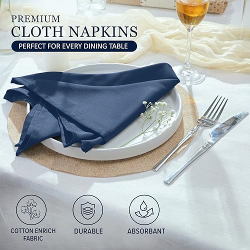 Ruvanti Cloth Napkins Set of 12, Cotton Enrich 18”x18” - Ocean Blue
