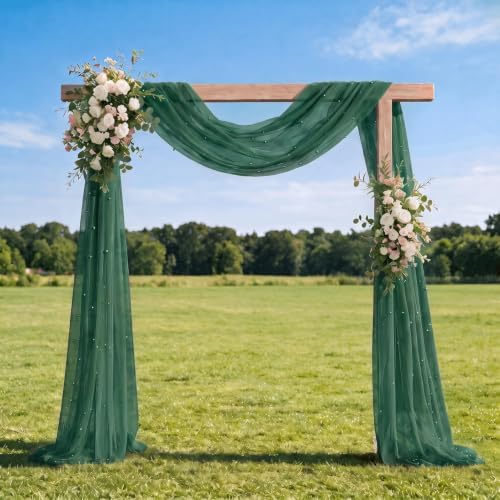 Artoid Mode 3-Pack Pearl Dark Green Gauze Table Runner 10FT Home Decor