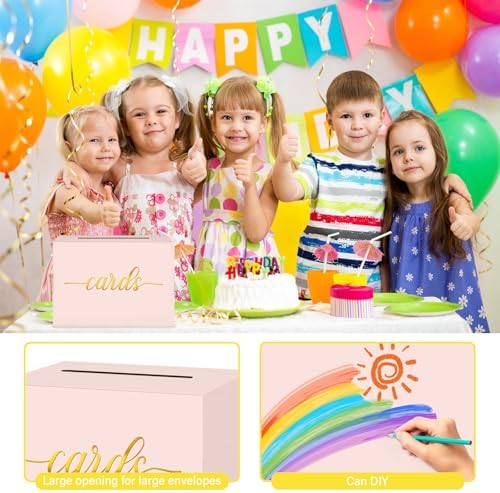 Blush Pink and Gold Foil Card Box for Party, 1 Pack