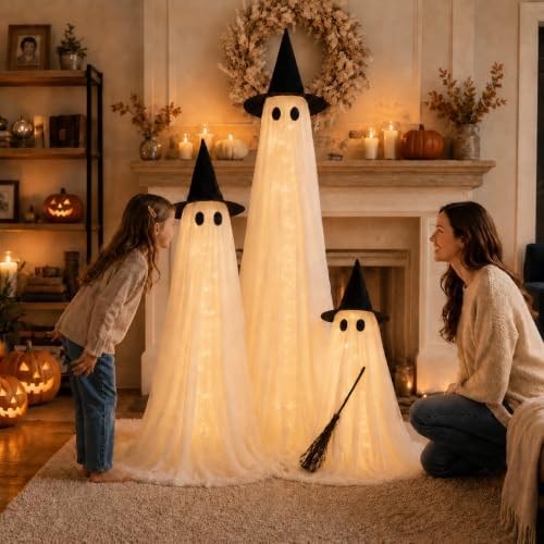 Halloween Decorations Outdoor 3 Pack Lighted Ghost-Family with Timer Remote