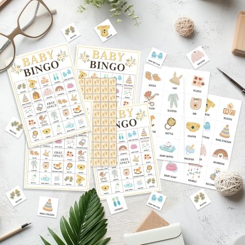 Floral Baby Shower Bingo for 24 Players, Gender Reveal Party Activity