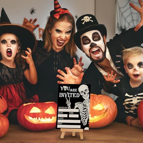 Whaline 25 Sets Halloween Invitations with Envelopes Stickers Black Dancing Skeleton Invitation Cards Blank Invites for Birthday Party Supplies, 5 x 7 Inch